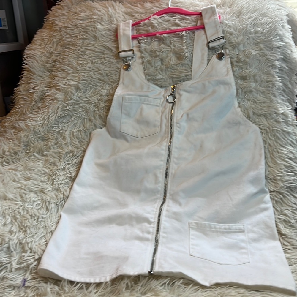 Forever 21 white denim overall mini dress size L
